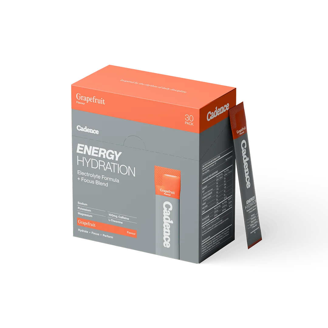 Cadence Energy Hydration caja 30 porciones
Cadence Energy Hydration para running y endurance
Caja Cadence Energy Hydration electrolitos y energía