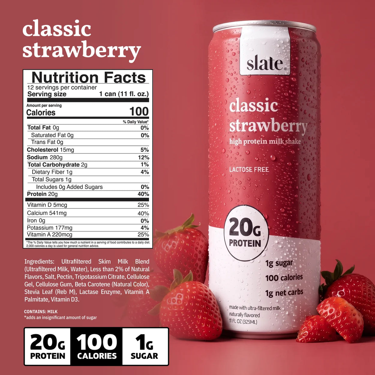 Slate Classic Strawberry Protein Shake 12 Pack