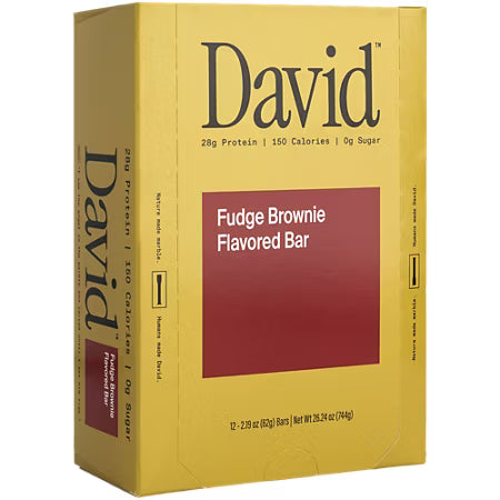 Caja David Protein Bar Fudge Brownie 12 barras
David Fudge Brownie barra de proteína sabor chocolate
David Protein Bar Fudge Brownie 28 g de proteína
David Protein Bar Fudge Brownie caja 12 piezas