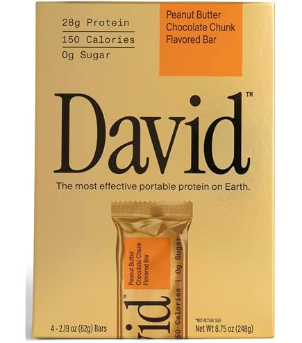 David Peanut Butter Chocolate Chunk barra de proteína
David Protein Bar Peanut Butter Chocolate Chunk 28 g de proteína
Caja David Protein Bar Peanut Butter Chocolate Chunk 12 barras