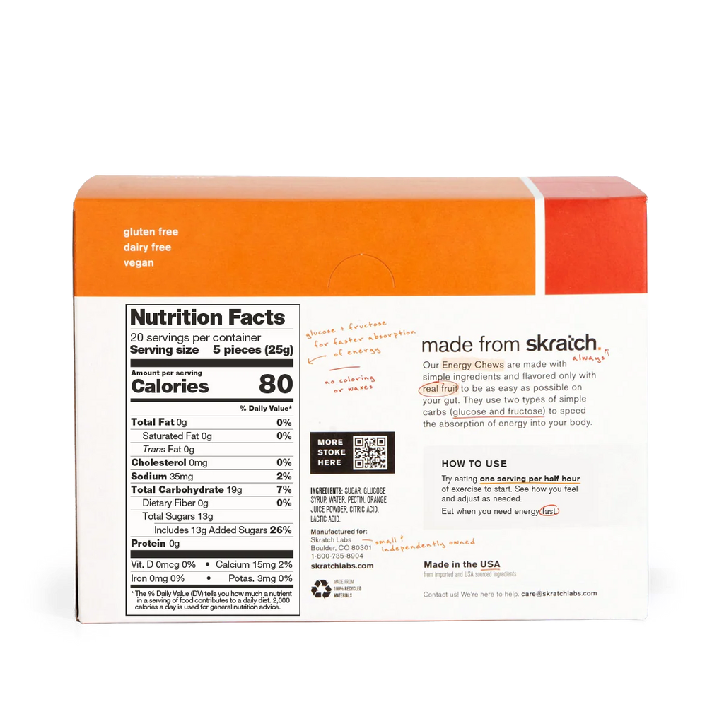 Skratch Labs Energy Chews Orange 50 g — Caja 10 piezas