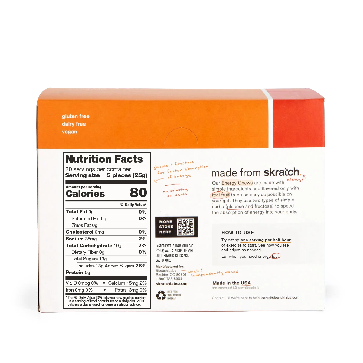 Skratch Labs Energy Chews Orange 50 g — Caja 10 piezas