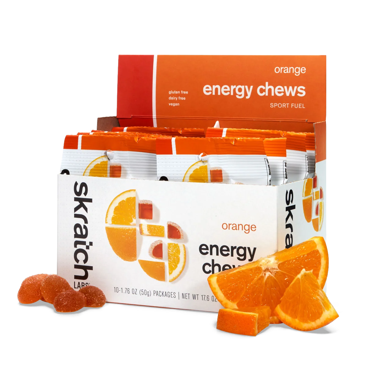 Skratch Labs Energy Chews Orange 50 g — Caja 10 piezas