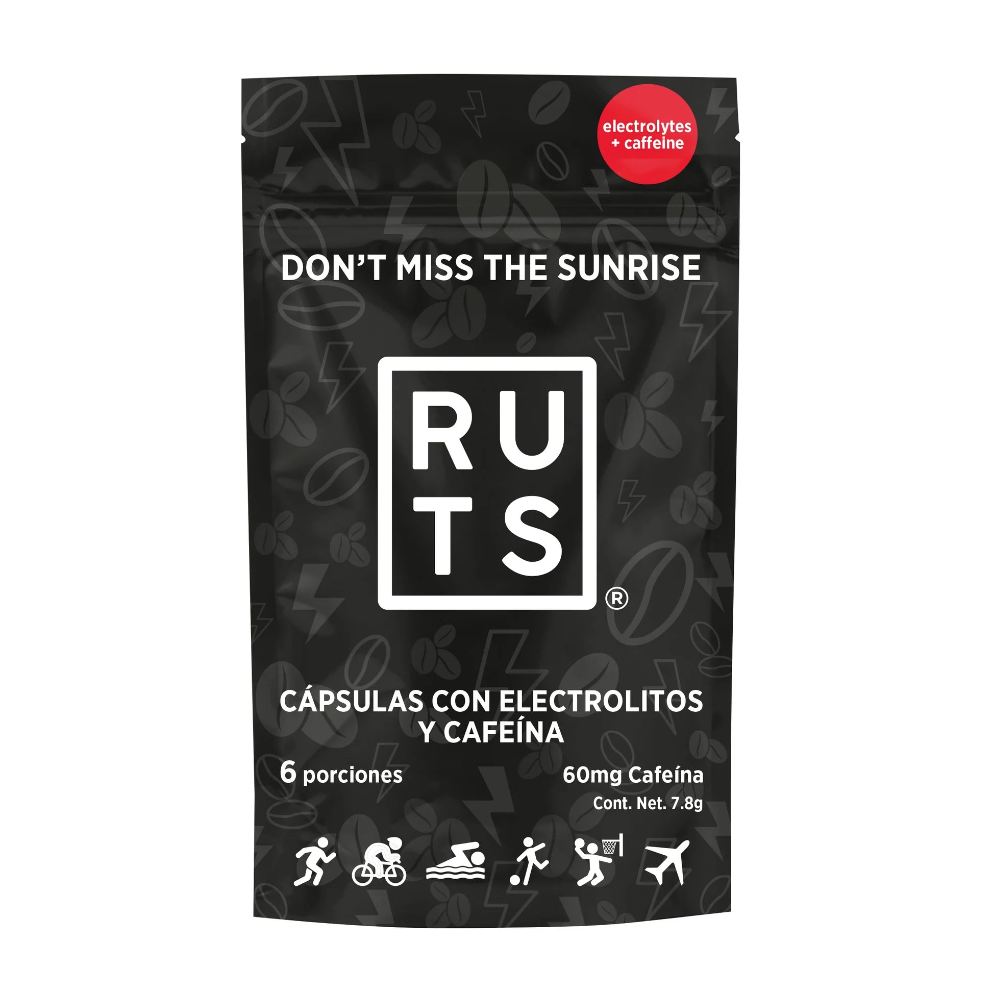 Ruts Electrolitos + 60mg Cafeína | Caja con 12 sobres de 6 dosis c/u