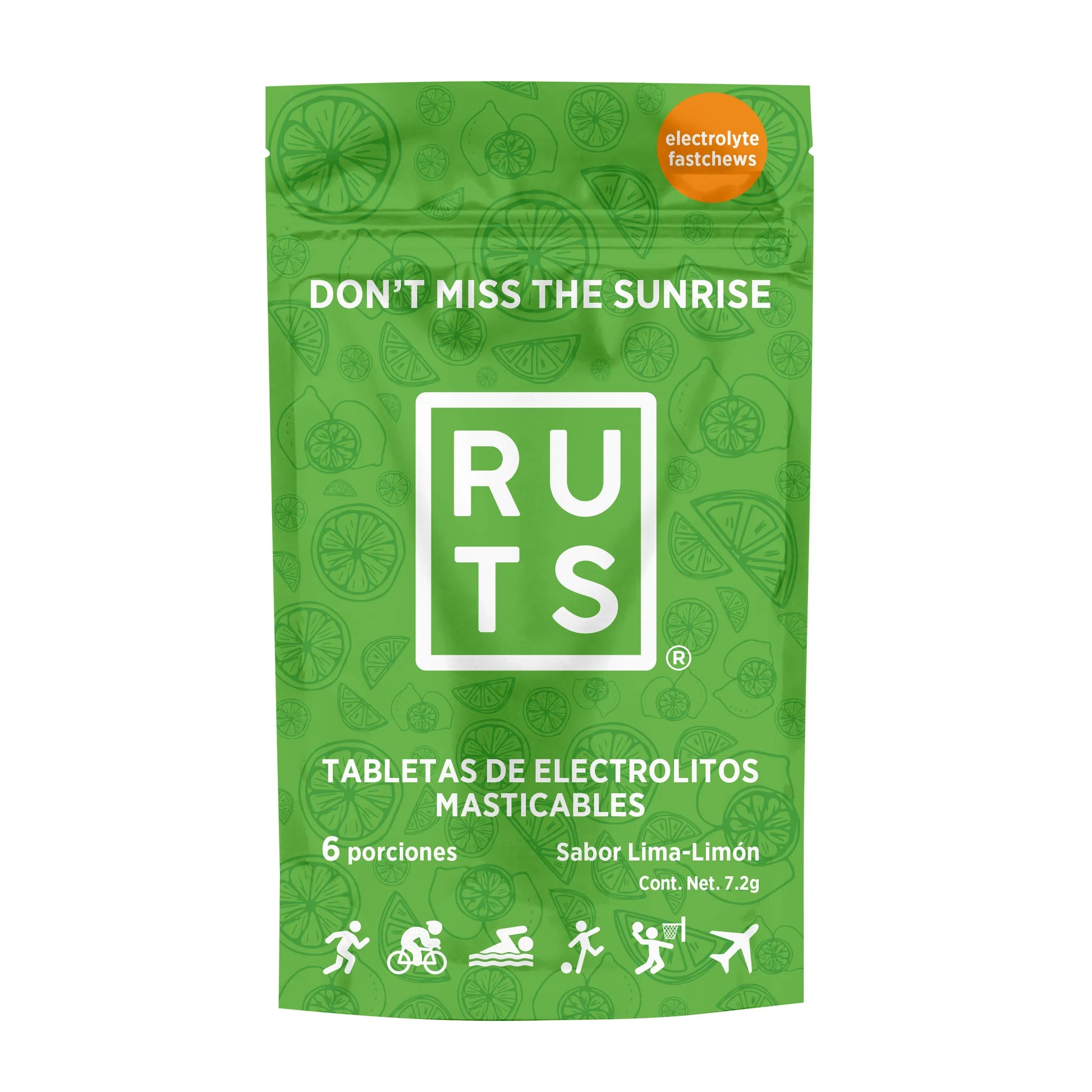 Ruts Electrolitos masticables sabor Lima-Limón | Caja con 12 sobres de 6 dosis c/u