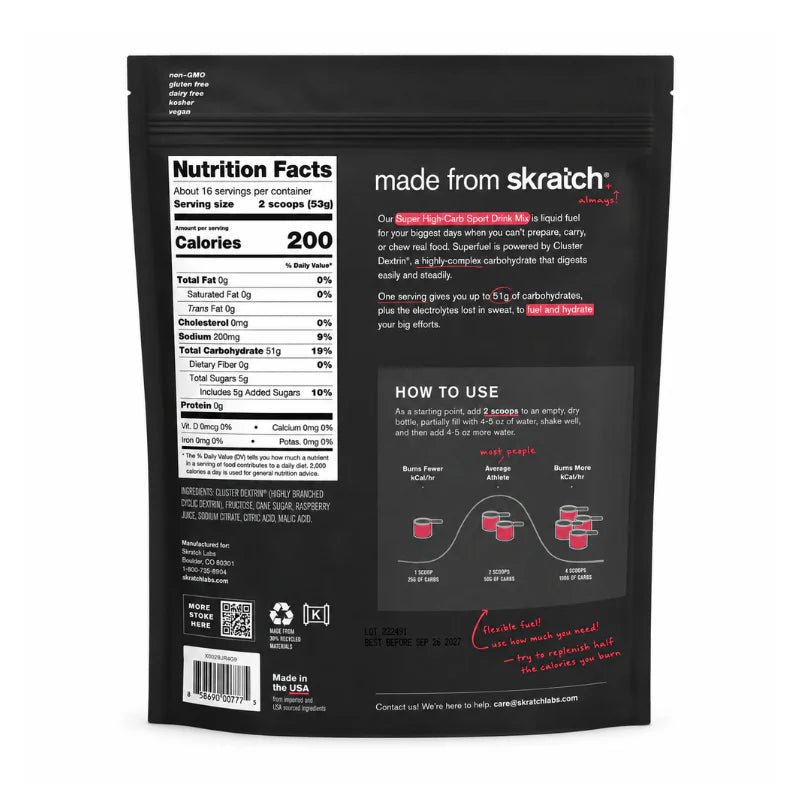 Skratch Labs Super High Carb Sport Drink Mix Raspberry 840gr